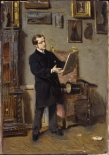 Autoritratto mentre osserva un quadro. 1865 circa. Olio su tela