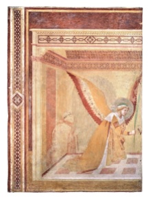 Fig. 12, Ambrogio Lorenzetti, Maestà e Storie di San Galgano, affreschi strappati, dalla chiesa di San Galgano a Montesiepi (Chiusdino) PARTICOLARI DOPO IL RESTAURO