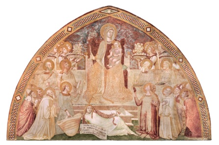 Fig. 15, Ambrogio Lorenzetti, Maestà e Storie di San Galgano, affreschi strappati, dalla chiesa di San Galgano a Montesiepi (Chiusdino) PARTICOLARI DOPO IL RESTAURO