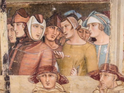 Fig.21, Ambrogio Lorenzetti, Maestà e Storie di San Galgano, affreschi strappati, dalla chiesa di San Galgano a Montesiepi (Chiusdino) PARTICOLARI DOPO IL RESTAURO